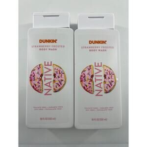 Native DUNKIN STRAWBERRY FROSTED Body Wash 18oz LIMITED EDITION Lot Of 2 New